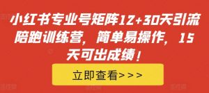 小红书专业号矩阵12+30天引流陪跑训练营,简单易操作,15天可出成绩!-水滴知识网
