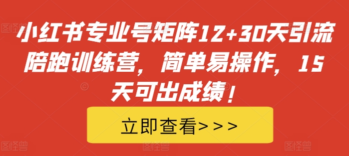 小红书专业号矩阵12+30天引流陪跑训练营,简单易操作,15天可出成绩!-水滴知识网