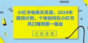 小红书电商无货源,2024年搞钱计划,个体如何在小红书风口赚到第一桶金-水滴知识网