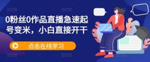0粉丝0作品直播急速起号变米，小白直接开干-水滴知识网