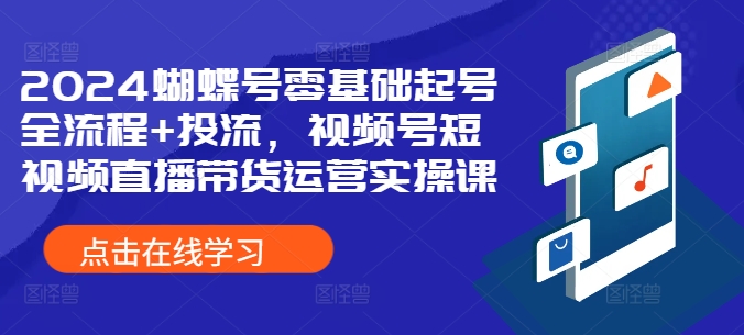 2024蝴蝶号零基础起号全流程+投流,视频号短视频直播带货运营实操课-水滴知识网