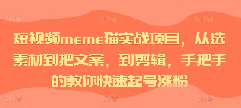 短视频meme猫实战项目,从选素材到把文案,到剪辑,手把手的教你快速起号涨粉-水滴知识网