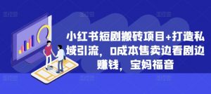 小红书短剧搬砖项目+打造私域引流，0成本售卖边看剧边赚钱，宝妈福音【揭秘】-水滴知识网