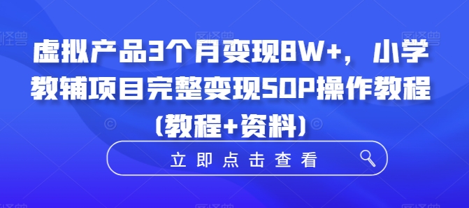 虚拟产品3个月变现8W+，小学教辅项目完整变现SOP操作教程(教程+资料)-水滴知识网