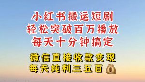 小红书搬运热门短剧，轻松爆流百万播放，每天引流几十人，搞个大几百块真的很简单-水滴知识网