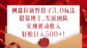 网盘拉新野路子3.0玩法，招募博主，发展团队，实现被动收入，轻松日入500+【揭秘】-水滴知识网
