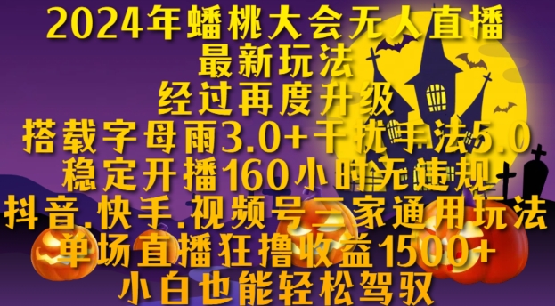 2024年蟠桃大会无人直播最新玩法,稳定开播160小时无违规,抖音、快手、视频号三家通用玩法【揭秘】-水滴知识网