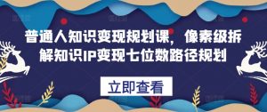普通人知识变现规划课,像素级拆解知识IP变现七位数路径规划-水滴知识网