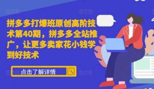 拼多多打爆班原创高阶技术第40期,拼多多全站推广,让更多卖家花小钱学到好技术-水滴知识网