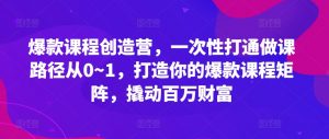 爆款课程创造营,一次性打通做课路径从0~1,打造你的爆款课程矩阵,撬动百万财富-水滴知识网