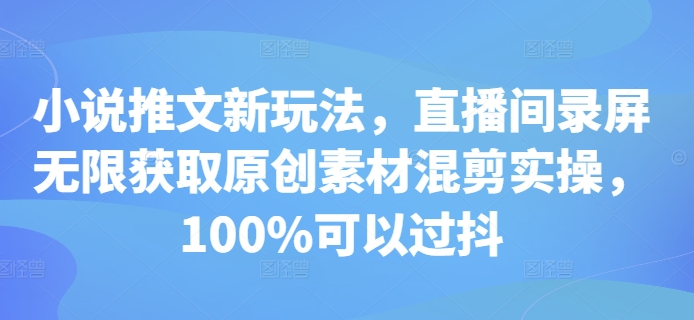 小说推文新玩法,直播间录屏无限获取原创素材混剪实操,100%可以过抖-水滴知识网