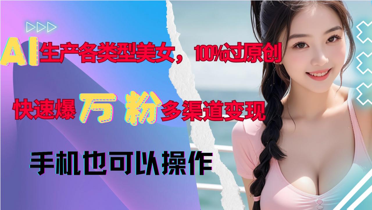AI生产各类型美女,100%过原创,快速爆万粉,多渠道变现,新手可做-水滴知识网