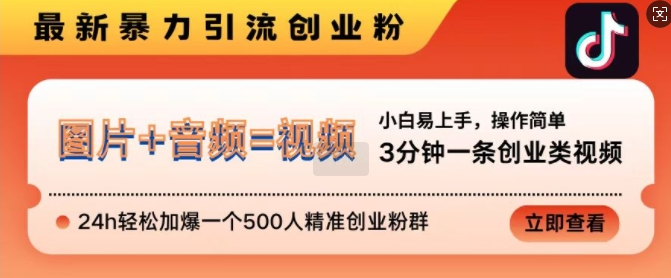 抖音最新暴力引流创业粉,3分钟一条创业类视频,24h轻松加爆一个500人精准创业粉群【揭秘】-水滴知识网