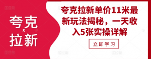 夸克拉新单价11米最新玩法揭秘，一天收入5张实操详解-水滴知识网