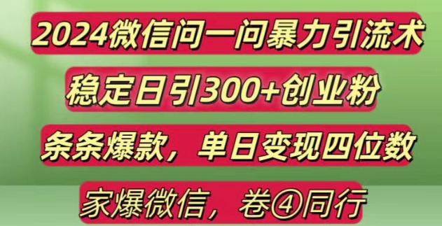 2024最新微信问一问暴力引流300+创业粉,条条爆款单日变现四位数【揭秘】-水滴知识网
