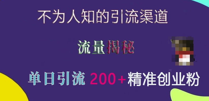 不为人知的引流渠道，流量揭秘，实测单日引流200+精准创业粉【揭秘】-水滴知识网