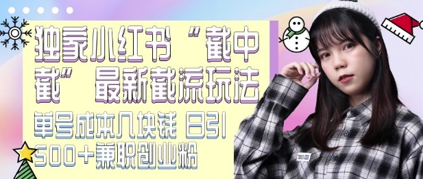 最新小红书截流玩法 独家截中截 单号成本几块钱 日引500+CY粉JZ粉-水滴知识网