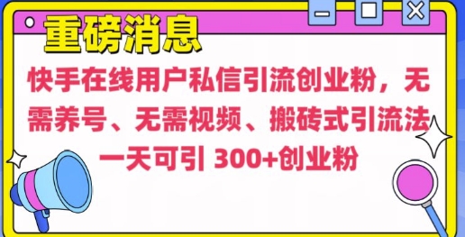 快手最新引流创业粉方法,无需养号、无需视频、搬砖式引流法【揭秘】-水滴知识网