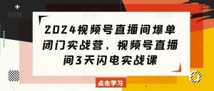 2024视频号直播间爆单闭门实战营，视频号直播间3天闪电实战课-水滴知识网