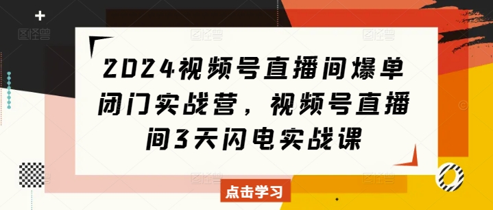 2024视频号直播间爆单闭门实战营，视频号直播间3天闪电实战课-水滴知识网