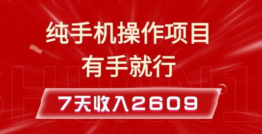 纯手机操作的小项目，有手就能做，7天收入2609+实操教程【揭秘】-水滴知识网
