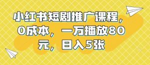 小红书短剧推广课程，0成本，一万播放80元，日入5张-水滴知识网