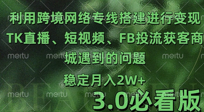 利用跨境电商网络及搭建TK直播、短视频、FB投流获客以及商城遇到的问题进行变现3.0必看版【揭秘】-水滴知识网