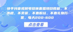 快手抖音视频号放映直播项目教程,不违规,不卖货,不靠粉丝,不靠礼物打赏,每天200-600-水滴知识网