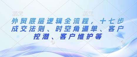 外贸底层逻辑全流程,十七步成交法则、时空角逼单、客户挖潜、客户维护等-水滴知识网
