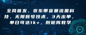 全网首发，京东带货暴流黑科技，无限账号技术，3天出单，单日可达1k+，附矩阵教学【揭秘】-水滴知识网