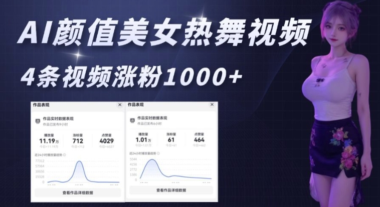 AI颜值美女热舞视频,4条视频涨粉1000+,实测6分钟一条-水滴知识网