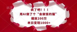 疯了吧!用AI做了个“会做饭的猫”,播放200万,单日变现1k-水滴知识网