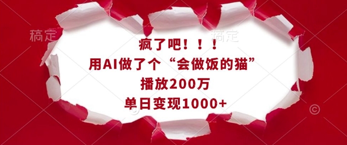 疯了吧!用AI做了个“会做饭的猫”,播放200万,单日变现1k-水滴知识网
