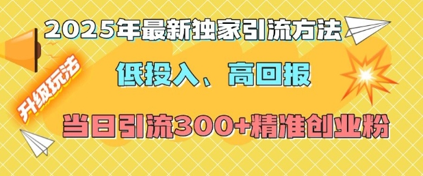 2025年最新独家引流方法,低投入高回报?当日引流300+精准创业粉-水滴知识网