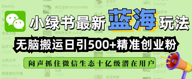 小绿书无脑搬运引流,全自动日引500精准创业粉,微信生态内又一个闷声发财的机会-水滴知识网