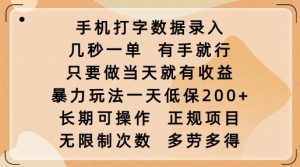 手机打字数据录入,几秒一单,有手就行,只要做当天就有收益,暴力玩法一天低保2张-水滴知识网
