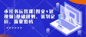 小红书运营课(图文+短视频)基础规则、策划定位、流量密码-水滴知识网