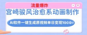 宫崎骏风治愈系动画制作,AI软件一键生成原创视频流量爆炸,单日变现多张,详细实操流程-水滴知识网