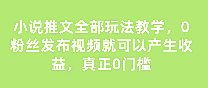 小说推文全部玩法教学,0粉丝发布视频就可以产生收益,真正0门槛-水滴知识网