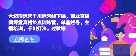 六边形运营千川运营线下课，百业直播间爆量真相终点训练营，单品起号，主播培训，千川打法，过款等-水滴知识网