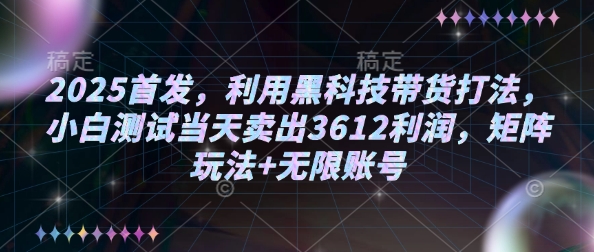 2025首发,利用黑科技带货打法,小白测试当天卖出3612利润,矩阵玩法+无限账号【揭秘】-水滴知识网