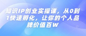 知识IP创业实操课，从0到1快速孵化，让你的个人品牌价值百W-水滴知识网