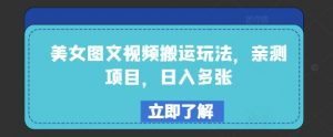 美女图文视频搬运玩法，亲测项目，日入多张-水滴知识网