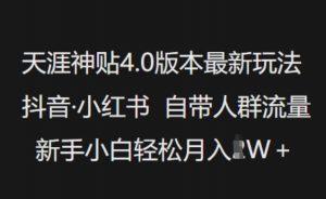 天涯神贴4.0版本最新玩法,抖音·小红书自带人群流量,新手小白轻松月入过W-水滴知识网