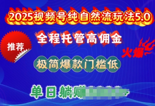 2025视频号纯自然流玩法5.0,全程托管高佣金,极简爆款门槛低,单日收益多张【揭秘】-水滴知识网