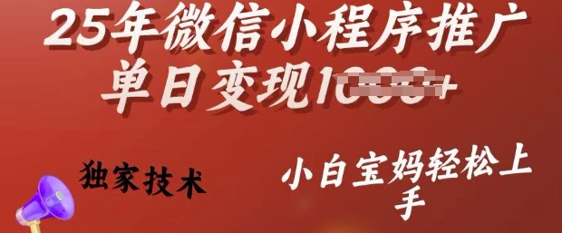 25年微信小程序推广单日变现多张,独家技术,小白宝妈轻松上手【揭秘】-水滴知识网