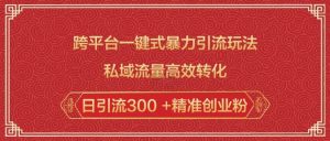 跨平台一键式暴力引流玩法,私域流量高效转化日引流300 +精准创业粉-水滴知识网