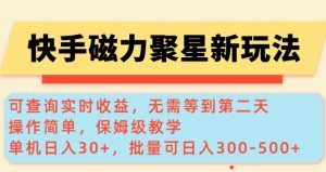 快手磁力新玩法,可查询实时收益,单机30+,批量可日入3到5张【揭秘】-水滴知识网