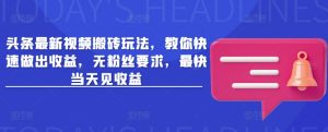 头条最新视频搬砖玩法,教你快速做出收益,无粉丝要求,最快当天见收益-水滴知识网