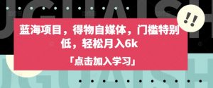 蓝海项目,得物自媒体,门槛特别低,轻松月入6k-水滴知识网